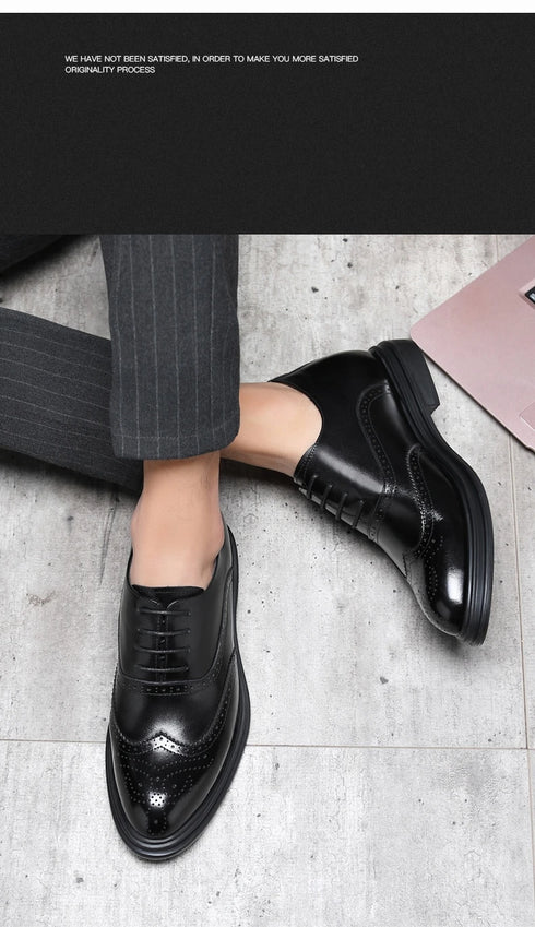 Platform High Heel Casual Men Brogue Genuine Leather Oxford Dress Shoes